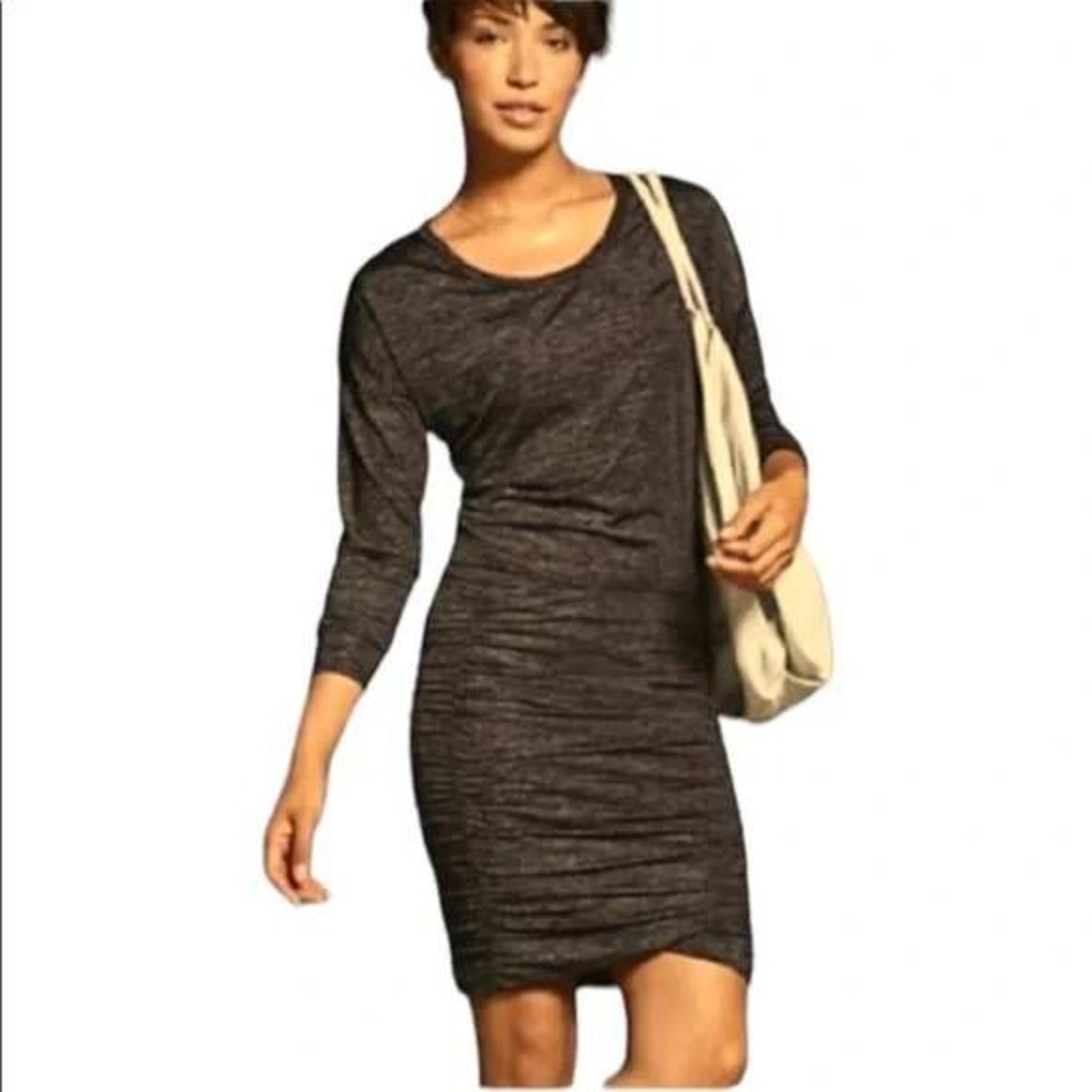 Athleta Tulip Dress Women Large Brown Ruched Long Sleeve Soft Lightweight Casual
